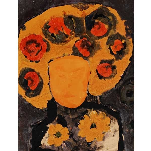 Tableau laqué Vietnamien : La femme au chapeau coloré