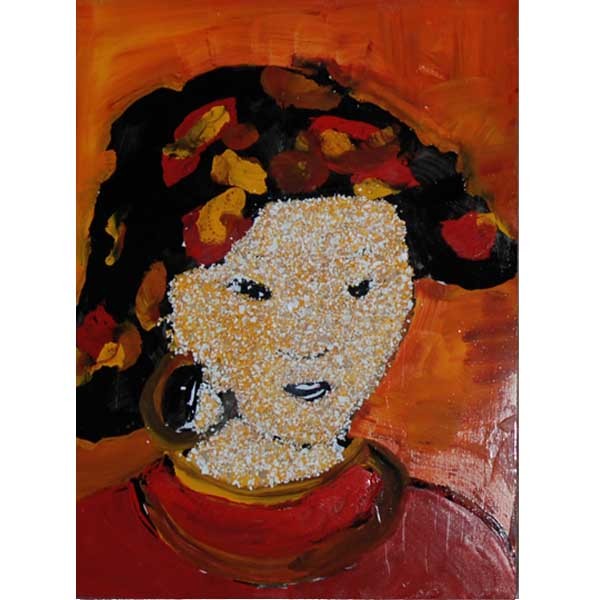 Découvrez le Tableau laqué Vietnamien : Femme en balade a sapa de Shuilem, une œuvre d'expressionnisme avec couleurs vives…