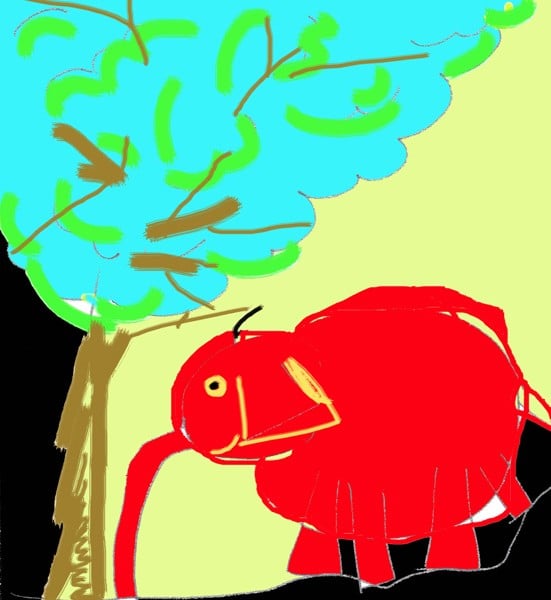 L'éléphant s'abrite sous l'arbre