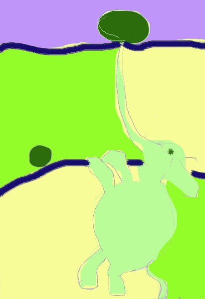 Découvrez l'œuvre d'art 'Le ballon au bout de la trompe de l'éléphant' de Shuilem, une peinture acrylique abstraite…