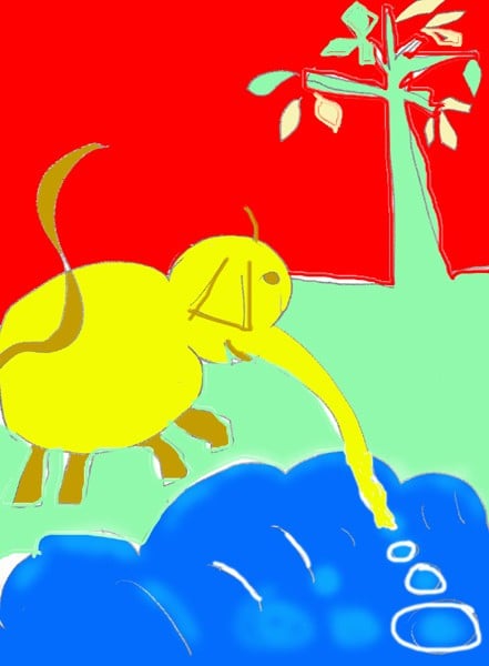 L'éléphant au bord de la rivière