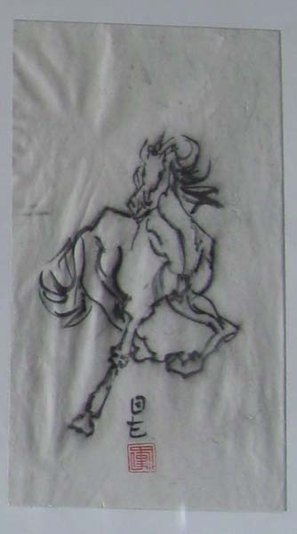 Dessin encre de chine, 2019. Galop, équitation, pression et lignes dynamiques dans cette œuvre énergétique.