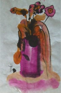 encre de chine + Le pot de fleurs
