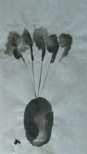 Dessin encre de chine de Shuilem, 'Le pot de fleurs', 2000. Disponible dans notre collection de dessins encre de chine.