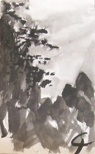 Encre de chine + l'arbre dans la montagne