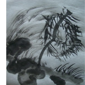 Dessin encre de chine sur toile, le bambou dans l'eau, 2004, Shuilem