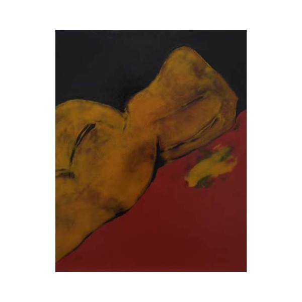 Shuilem, Tableau laqué Couchée par terre, 2017 - une œuvre d'expressionnisme avec des couleurs vives et des lignes fluides.