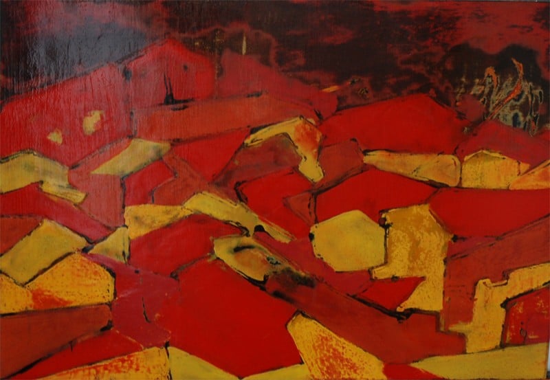 Village de nuit rouge
