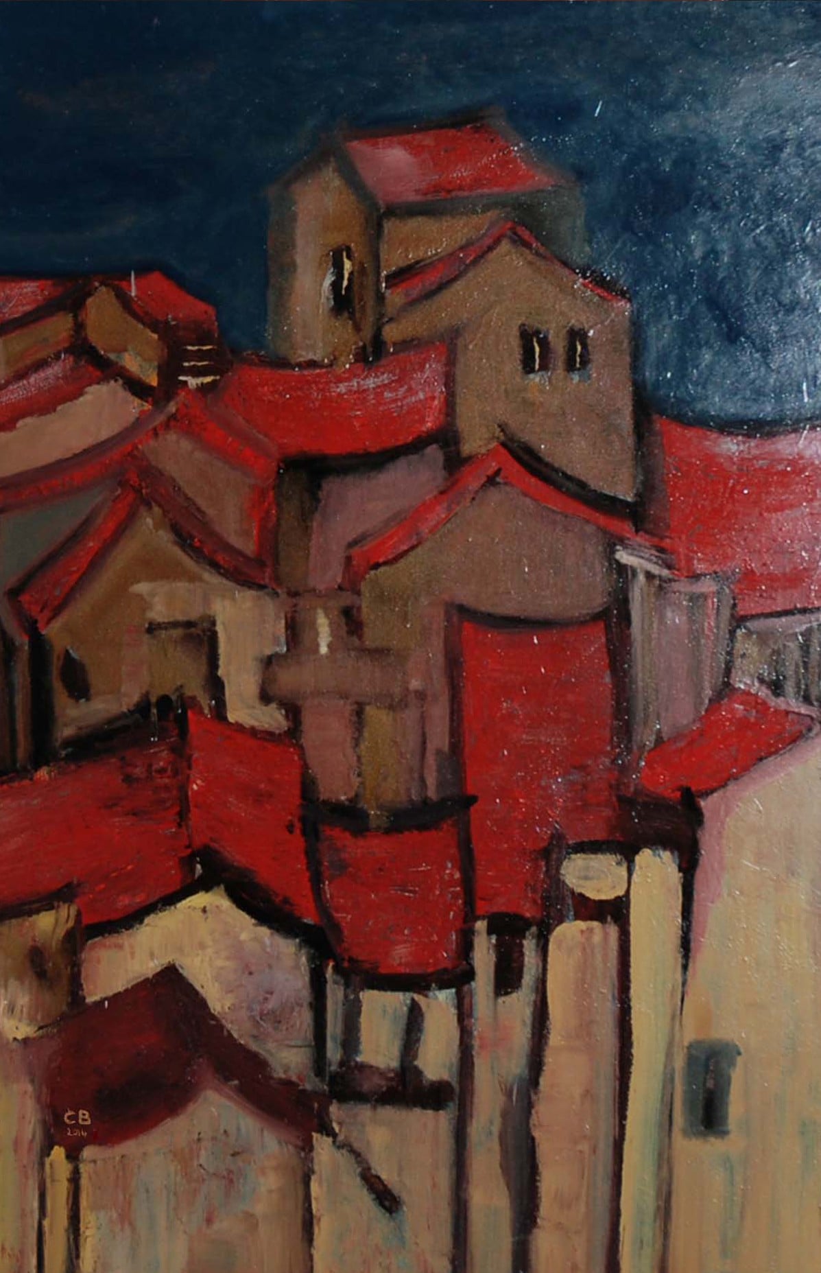 Tableau laqué Le village perché sur la montagne