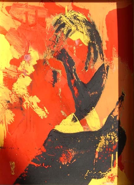Tableau d'art laqué de Shuilem, Mon profil de face, 2021, expressionnisme, visage, couleurs vives, lignes épaisses,…
