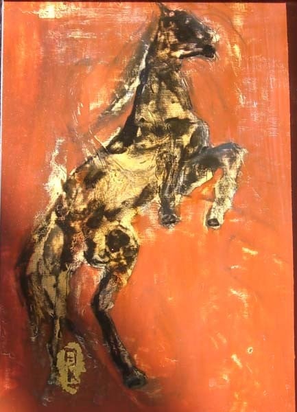 Tableau laqué Le cheval de herbe