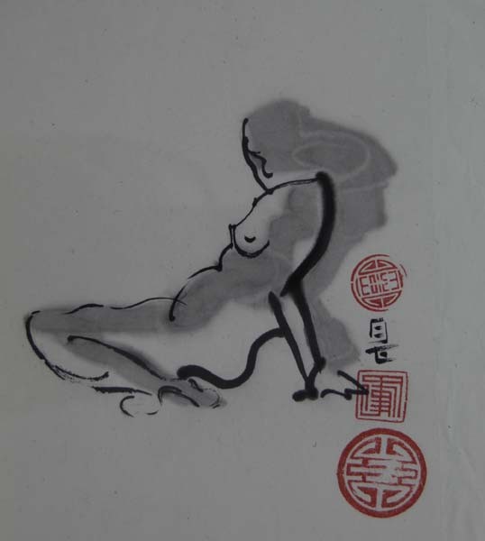 Dessin encre de chine, Après l'amour sur le pont, 1999, Shuilem