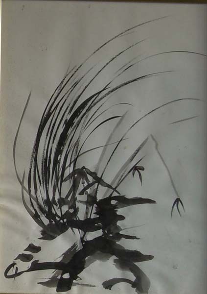 Dessin encre de chine de Shuilem, caractérisé par des lignes fines et des taches sombres qui évoquent un calme apaisant.