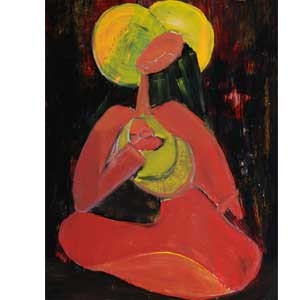 Tableau laqué sur toile, 2012, Shuilem, maternité, expressionnisme, couleurs vives