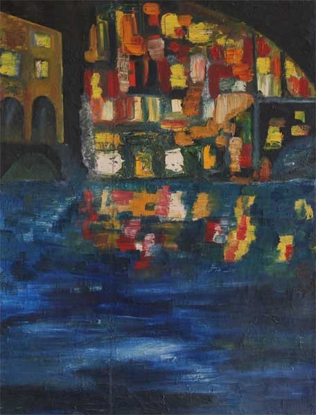 Découvrez cette œuvre figurative et colorée qui présente une nuit paisible et éclairée, avec des lumières colorées et une…