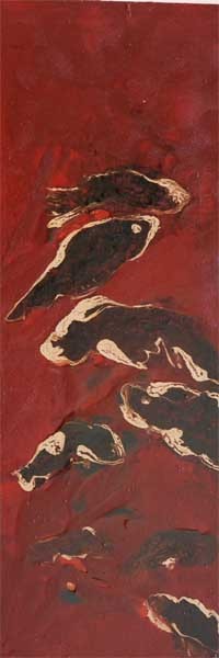 Découvrez 'Tableau laqué La sieste des poissons' de Shuilem, une œuvre d'art laqué expressive et dynamique.